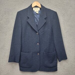 Eddie Bauer 100% Wool Classic‎ Blue Blazer Jacket Lined Womens Sz S